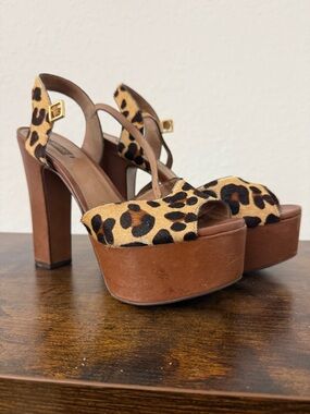 Leopard Print Platform Heels - Brown